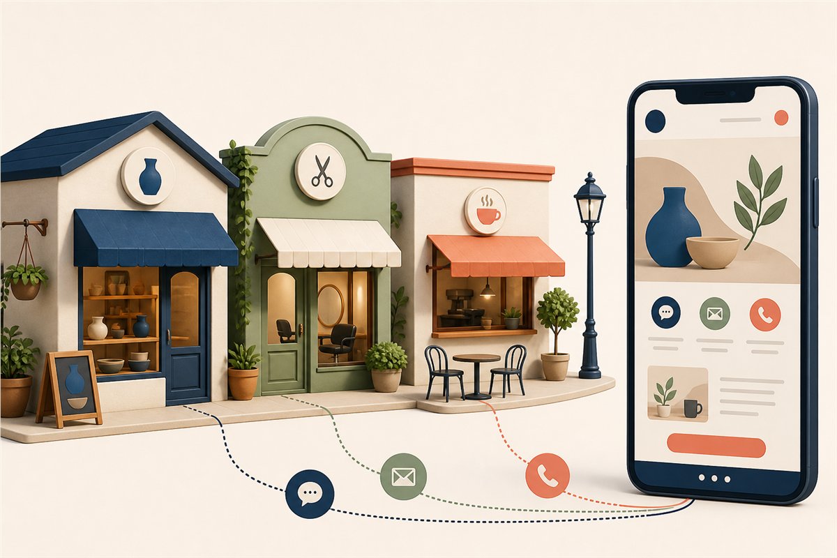 Illustration kleiner lokaler Geschäfte und ihrer mobilen Website